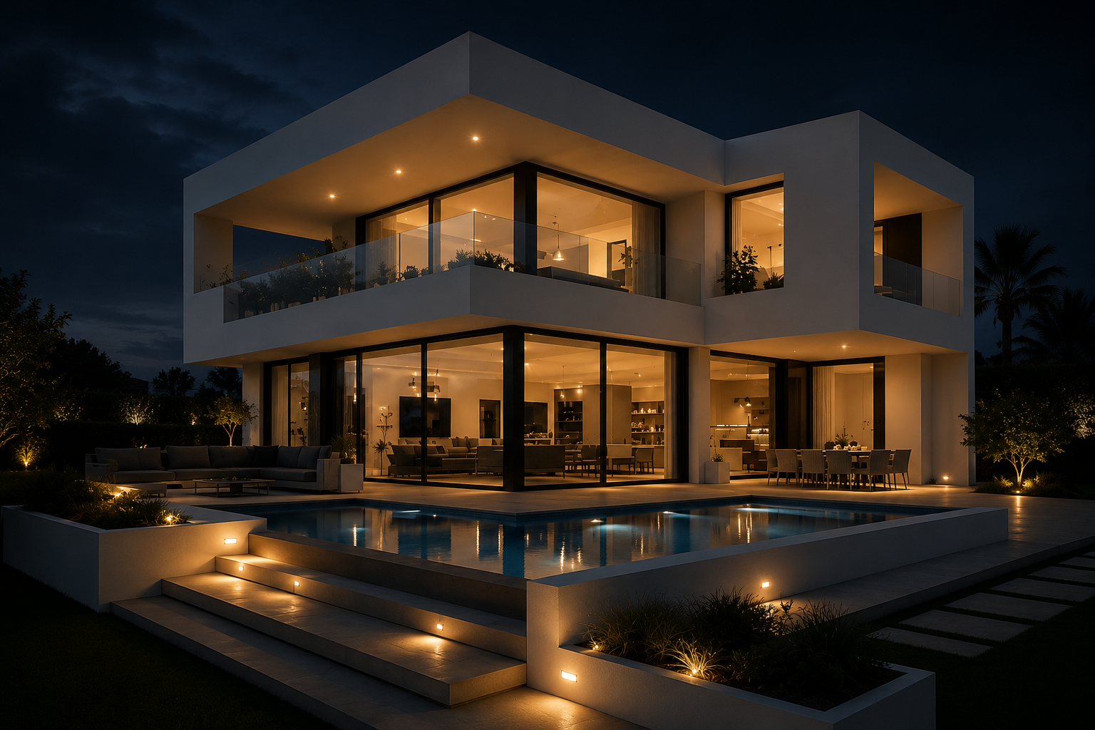 Villa réalisée de nuit